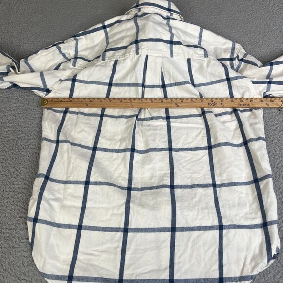 Universal Thread Flannel Shirt Women Small Blue White Plaid Oversized Fit Button - Picture 8 of 11